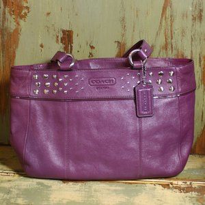 Coach purple leather studded shoulder bag
